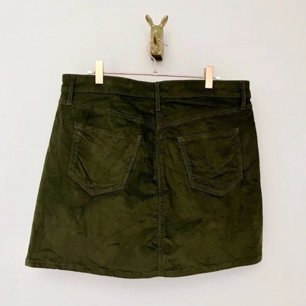 Women's Dark green corduroy mini skirt - Picture 3 of 4